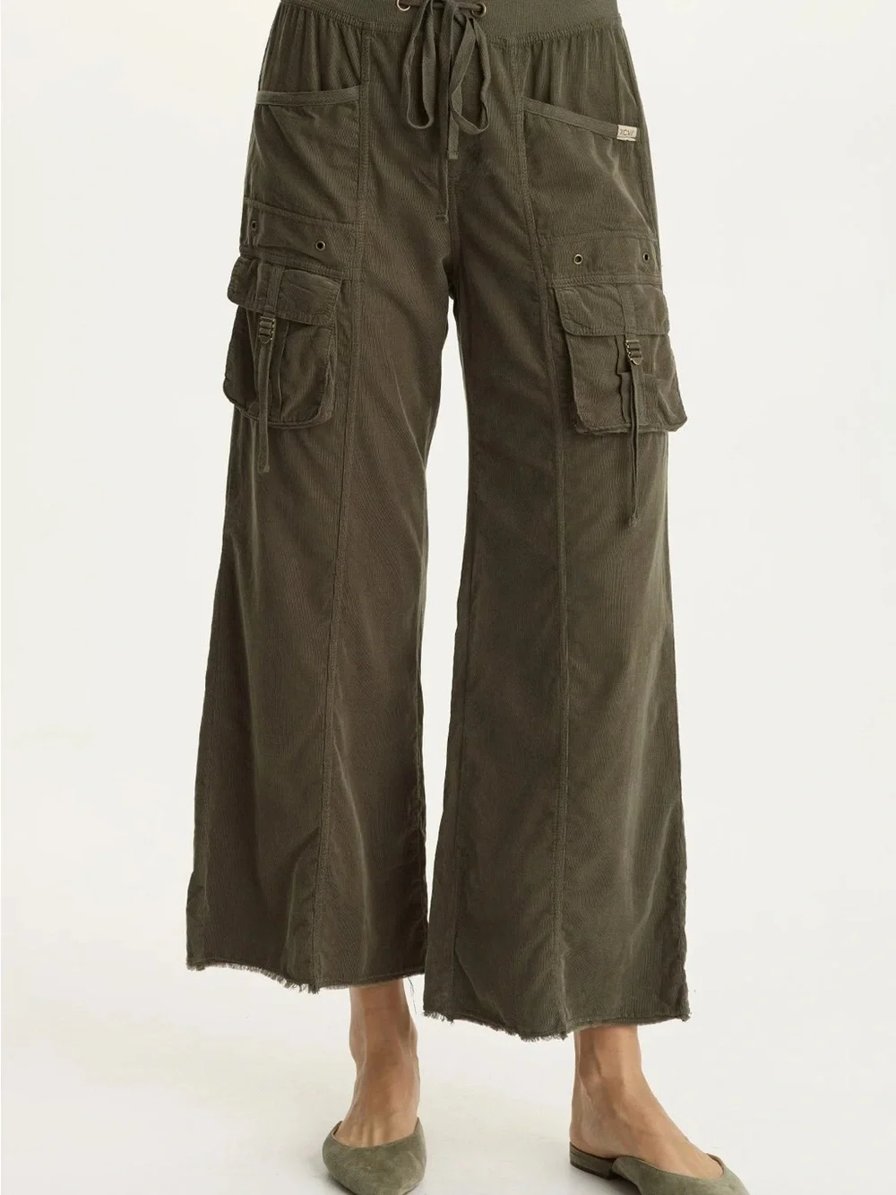 XCVI Olive Green Wide-Leg Cargo Jumpsuit Pants NWT $128